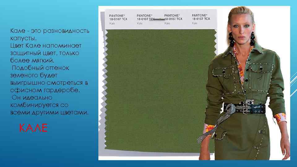 Кале - это разновидность капусты. Цвет Кале напоминает защитный цвет, только более мягкий. Подобный