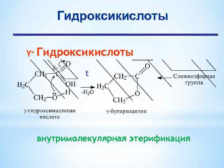 Гидроксикислоты γ- Гидроксикислоты t внутримолекулярная этерификация 