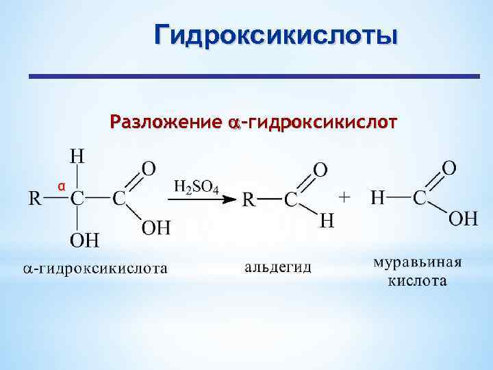 Гидроксикислоты Разложение -гидроксикислот α 