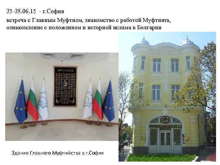 25 -28. 06. 15 - г. София встреча с Главным Муфтием, знакомство с работой