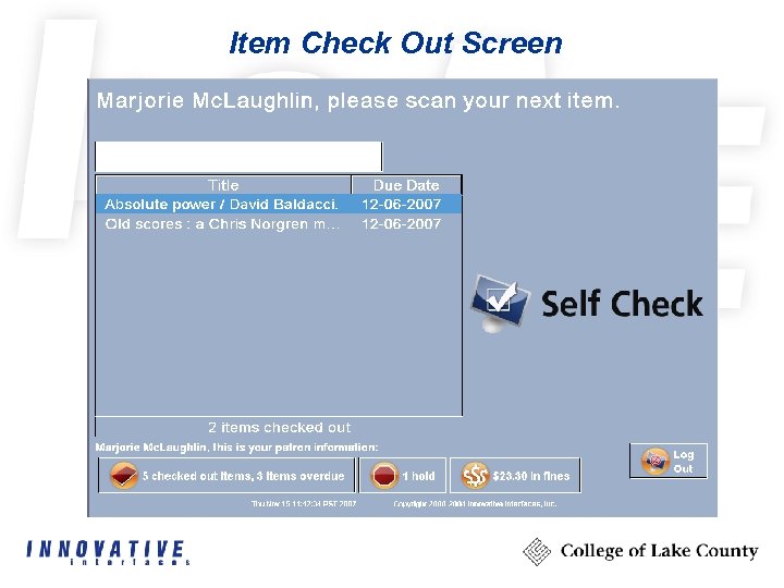 Item Check Out Screen 