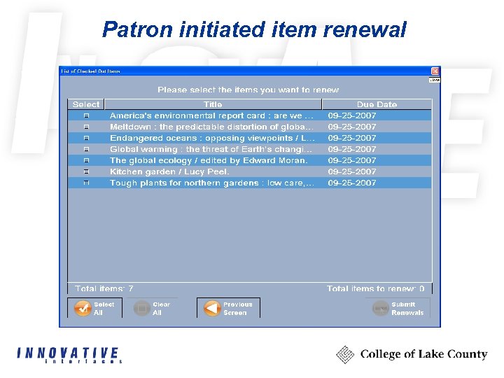 Patron initiated item renewal 