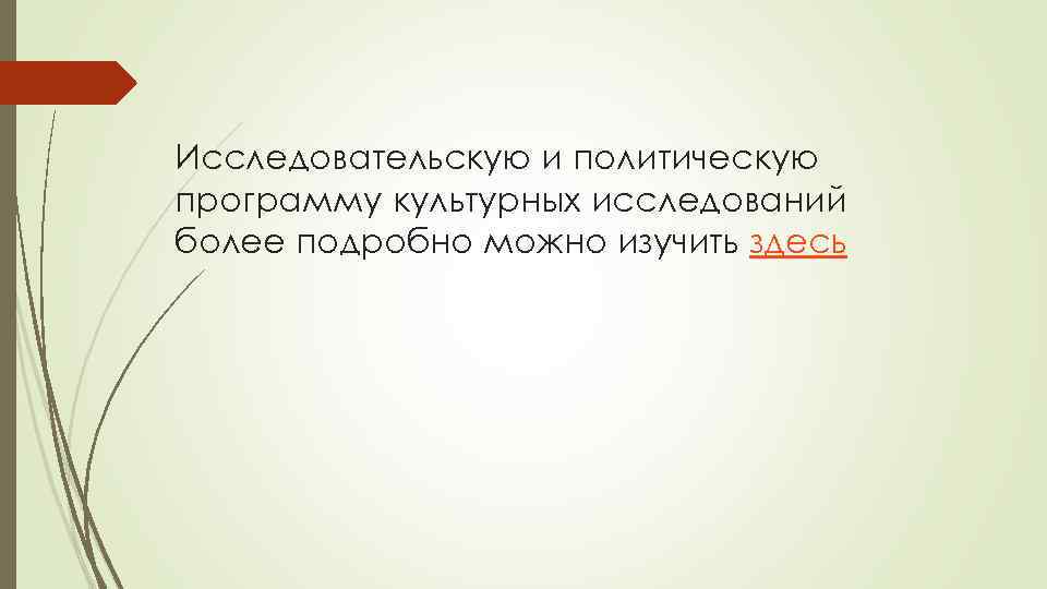Исследовательскую и политическую программу культурных исследований более подробно можно изучить здесь 