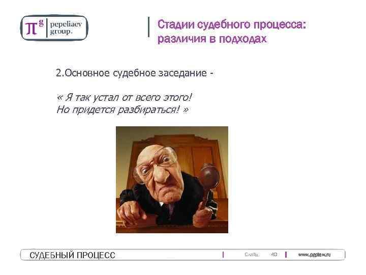 Стадии судебного процесса: различия в подходах 2. Основное судебное заседание - « Я так