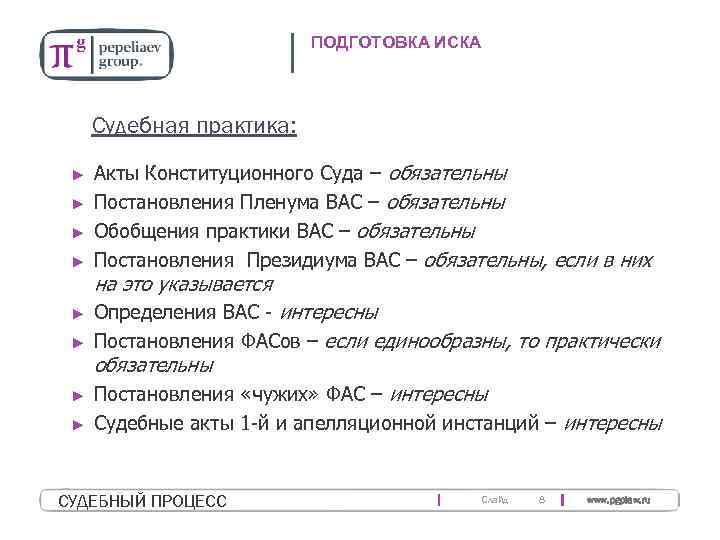 ПОДГОТОВКА ИСКА Судебная практика: ► ► ► ► Акты Конституционного Суда – обязательны Постановления