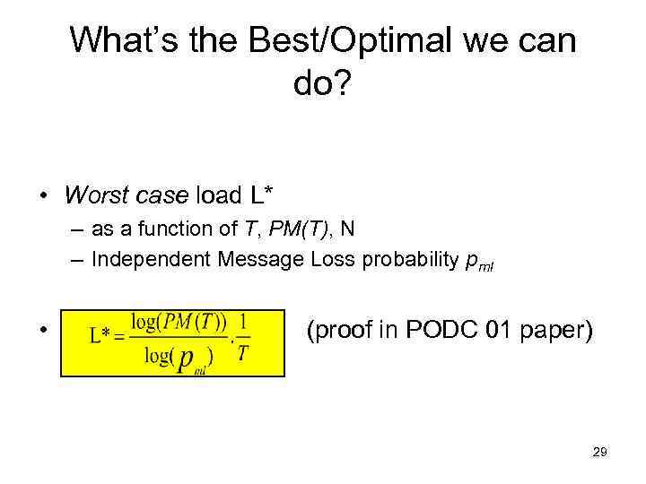 What’s the Best/Optimal we can do? • Worst case load L* – as a