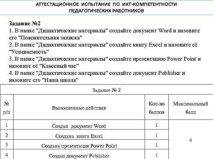 АТТЕСТАЦИОННОЕ ИСПЫТАНИЕ ПО ИКТ-КОМПЕТЕНТНОСТИ ПЕДАГОГИЧЕСКИХ РАБОТНИКОВ Задание № 2 1. В папке 