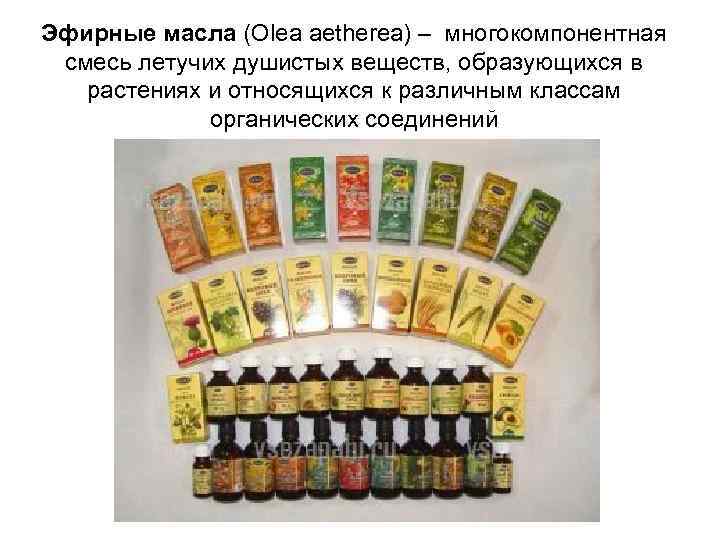 Эфирные масла (Olea aetherea) – многокомпонентная смесь летучих душистых веществ, образующихся в растениях и