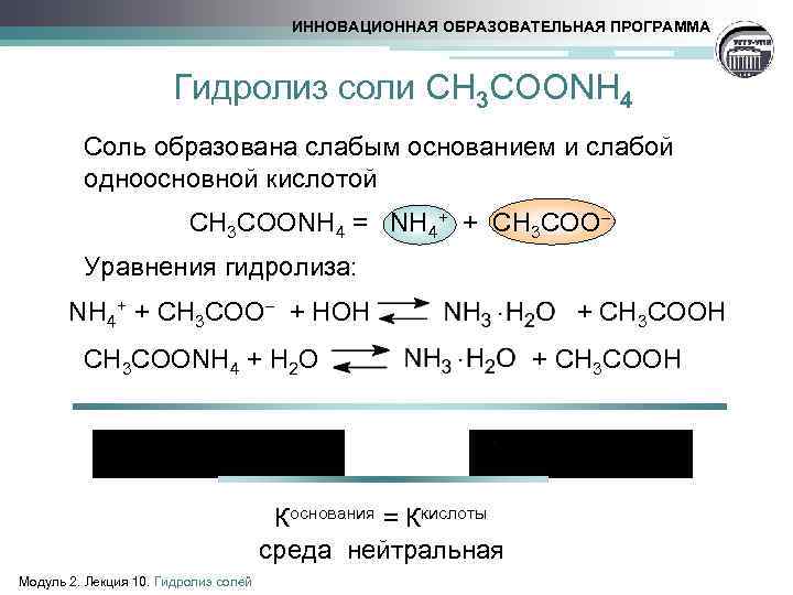 Название соли способность к гидролизу. Гидролиз солей лекция. Ch3coonh4 h2o гидролиз. Схема уравнений гидролиза. Уравнение реакции гидролиза.