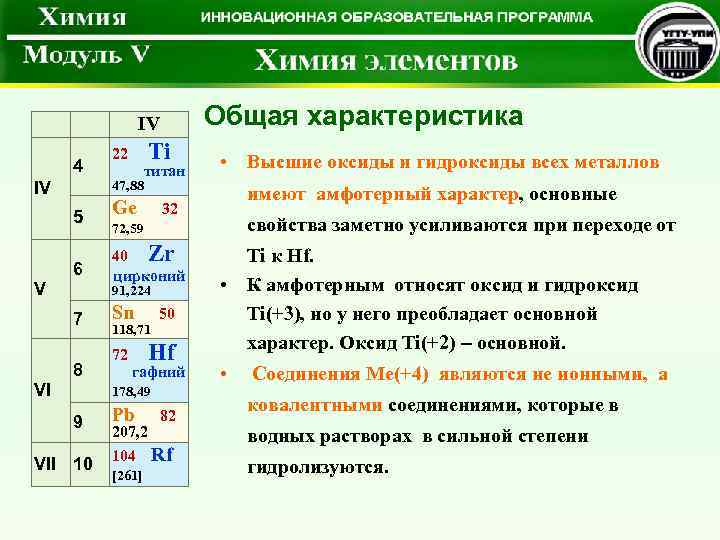 В состав главных подгрупп входят элементы. Общая характеристика металлов главных подгрупп. Высший гидроксид титана. Ванадий характеристика элемента. Титан характеристика элемента.