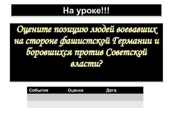 На уроке!!! Оцените позицию людей воевавших на стороне фашистской Германии и боровшихся против Советской