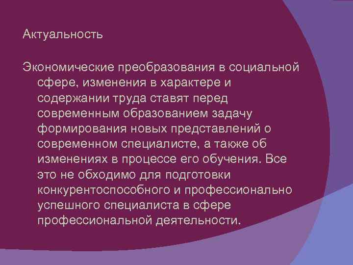 Экономическая актуальность