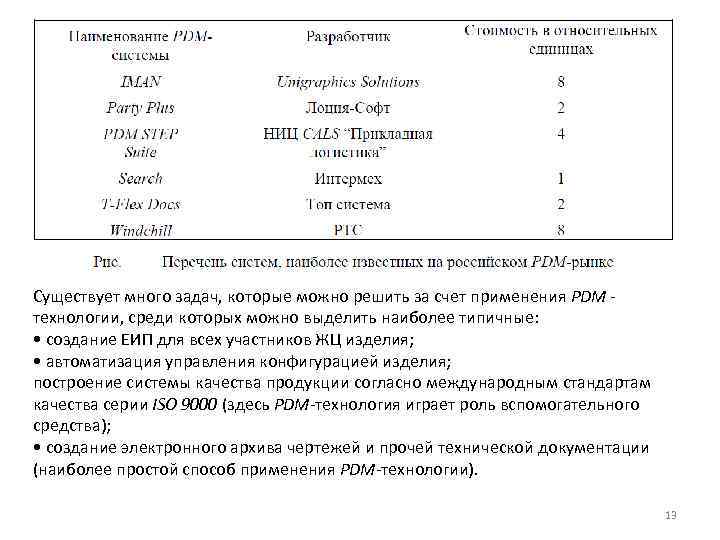 Существует много задач, которые можно решить за счет применения PDM технологии, среди которых можно