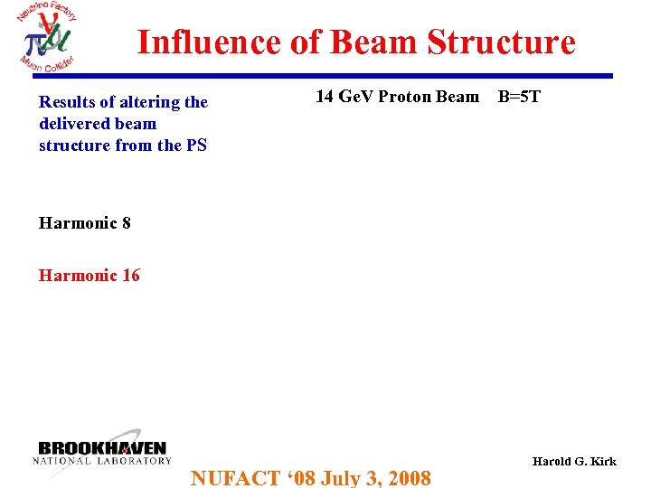 Influence of Beam Structure Results of altering the delivered beam structure from the PS