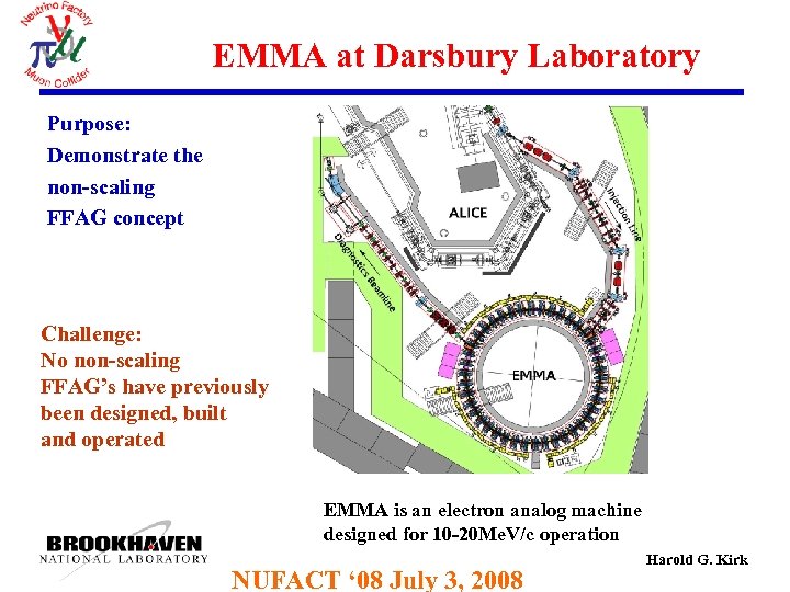 EMMA at Darsbury Laboratory Purpose: Demonstrate the non-scaling FFAG concept Challenge: No non-scaling FFAG’s