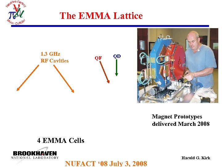 The EMMA Lattice 1. 3 GHz RF Cavities QF QD Magnet Prototypes delivered March