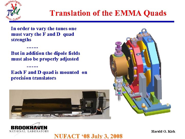 Translation of the EMMA Quads In order to vary the tunes one must vary