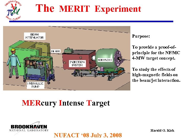 The MERIT Experiment Purpose: To provide a proof-ofprinciple for the NF/MC 4 -MW target