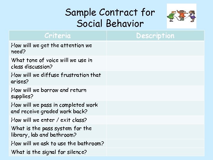 Sample Contract for Social Behavior Criteria How will we get the attention we need?