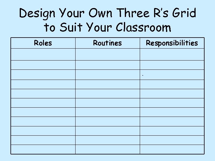 Design Your Own Three R’s Grid to Suit Your Classroom Roles Routines Responsibilities .