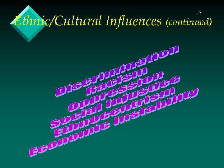 18 Ethnic/Cultural Influences (continued) 