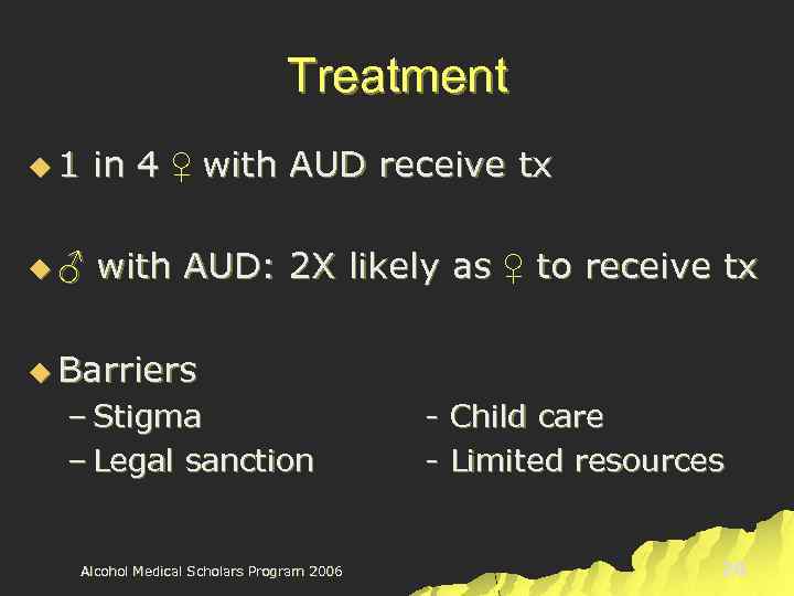 Treatment u 1 in 4 ♀ with AUD receive tx u♂ with AUD: 2