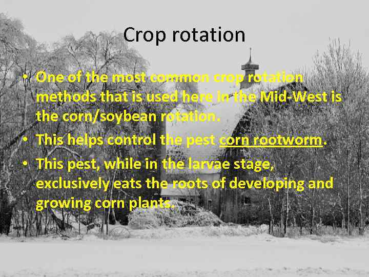 Crop rotation • One of the most common crop rotation methods that is used