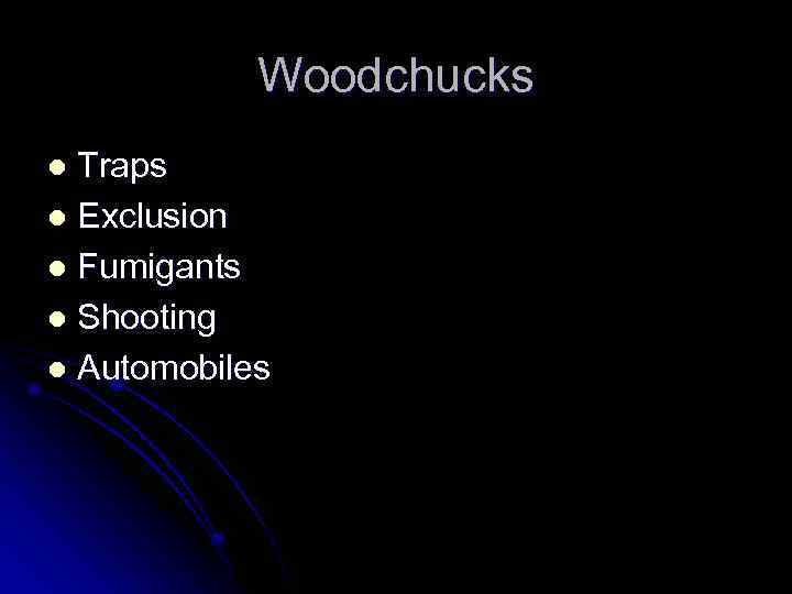 Woodchucks Traps l Exclusion l Fumigants l Shooting l Automobiles l 