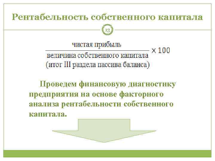 Рентабельность собственного капитала 13 Проведем финансовую диагностику предприятия на основе факторного анализа рентабельности собственного