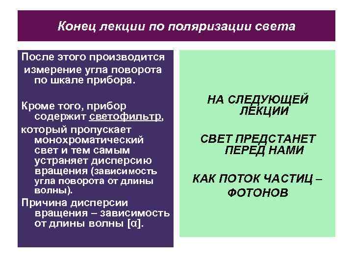 Конец лекции по поляризации света После этого производится измерение угла поворота по шкале прибора.