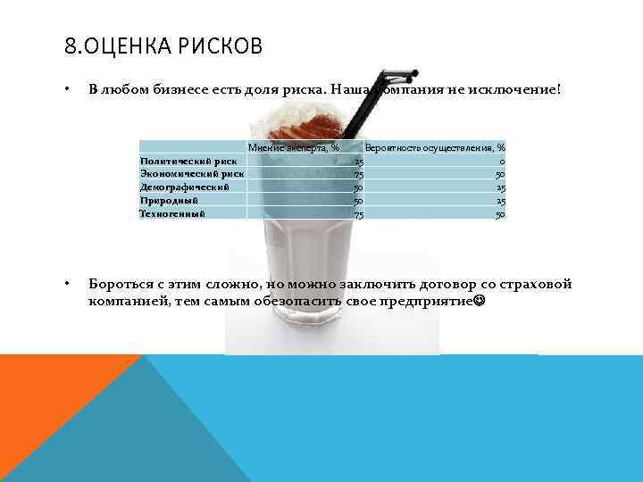 8. ОЦЕНКА РИСКОВ • В любом бизнесе есть доля риска. Наша компания не исключение!