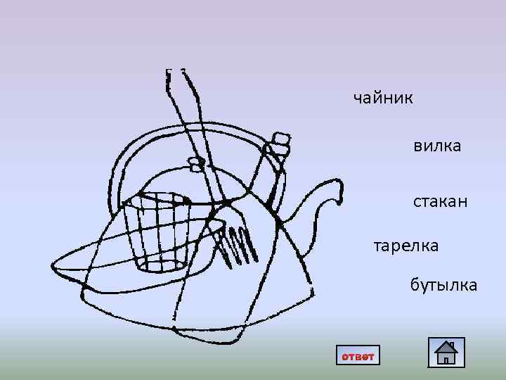чайник вилка стакан тарелка бутылка ответ 