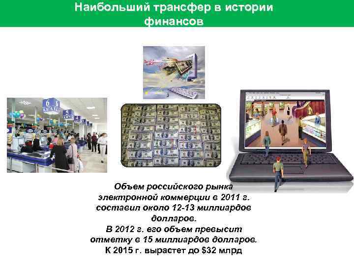 Наибольший трансфер в истории финансов Объем российского рынка электронной коммерции в 2011 г. составил
