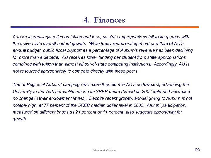 4. Finances Auburn increasingly relies on tuition and fees, as state appropriations fail to