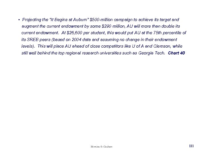  • Projecting the “It Begins at Auburn” $500 -million campaign to achieve its