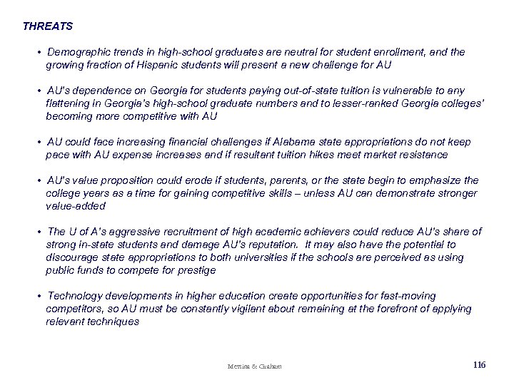 THREATS • Demographic trends in high-school graduates are neutral for student enrollment, and the