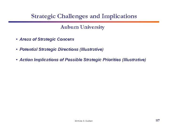 Strategic Challenges and Implications Auburn University • Areas of Strategic Concern • Potential Strategic