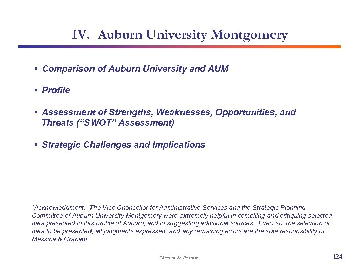 IV. Auburn University Montgomery • Comparison of Auburn University and AUM • Profile •