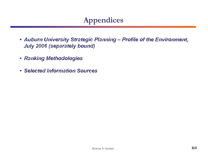 Appendices • Auburn University Strategic Planning – Profile of the Environment, July 2006 (separately