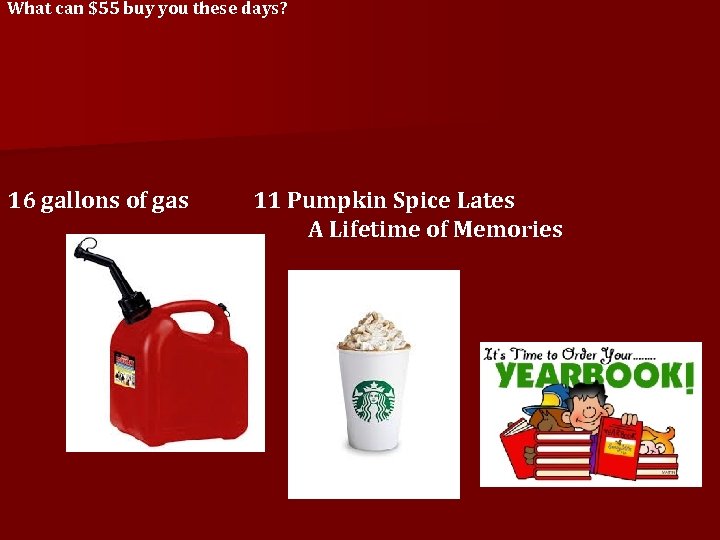 What can $55 buy you these days? 16 gallons of gas 11 Pumpkin Spice