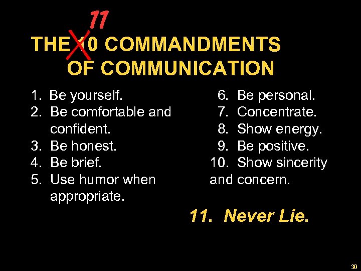 11 THE 10 COMMANDMENTS OF COMMUNICATION 1. Be yourself. 2. Be comfortable and confident.
