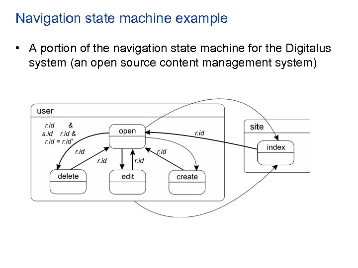 Navigation state machine example • A portion of the navigation state machine for the