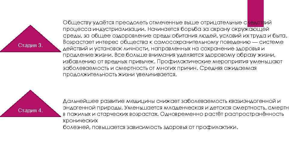 Стадия 3. Стадия 4. Обществу удаётся преодолеть отмеченные выше отрицательные следствий процесса индустриализации. Начинается