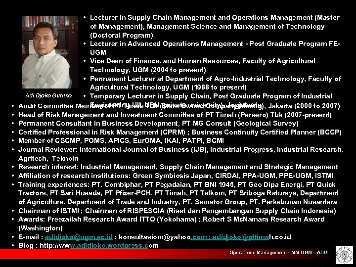  • • • • Lecturer in Supply Chain Management and Operations Management (Master