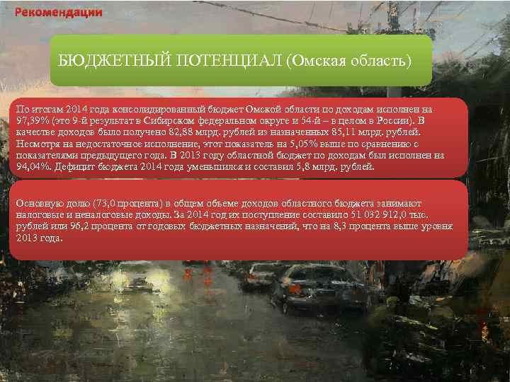 Рекомендации БЮДЖЕТНЫЙ ПОТЕНЦИАЛ (Омская область) По итогам 2014 года консолидированный бюджет Омской области по