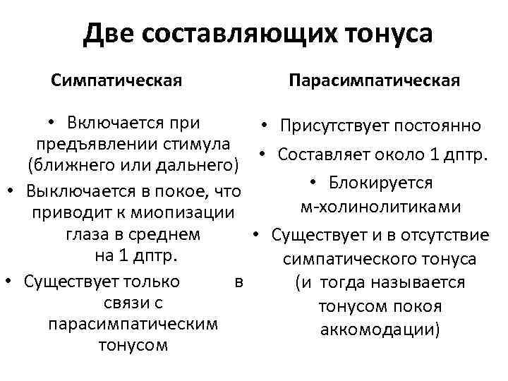 Две составляющих тонуса Симпатическая Парасимпатическая • Включается при • Присутствует постоянно предъявлении стимула •