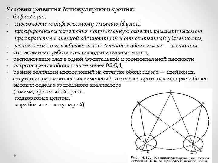 Формирование бинокулярного зрения. Условия формирования бинокулярного зрения. Условия для развития бинокулярного зрения. Бинокулярное слияние. Метод бификсации.