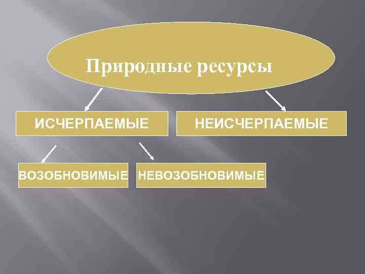 Природные ресурсы ИСЧЕРПАЕМЫЕ НЕИСЧЕРПАЕМЫЕ ВОЗОБНОВИМЫЕ НЕВОЗОБНОВИМЫЕ 
