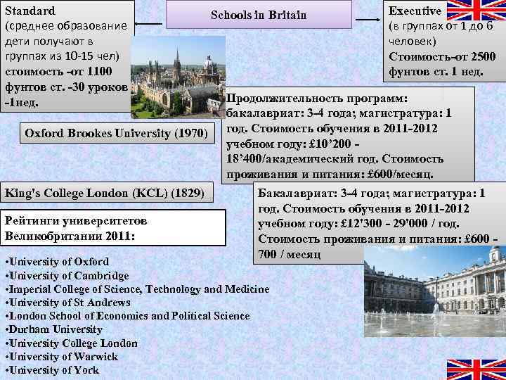 Standard (среднее образование дети получают в группах из 10 -15 чел) стоимость -от 1100