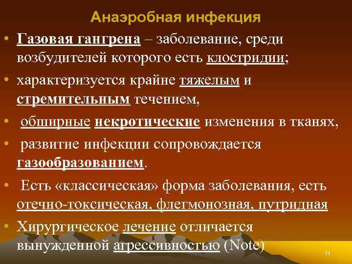  • • • Анаэробная инфекция Газовая гангрена – заболевание, среди возбудителей которого есть